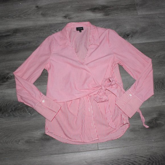 Who What Wear Tops - Who What Wear womens button up collared blouse with tie detail-pink-size XS